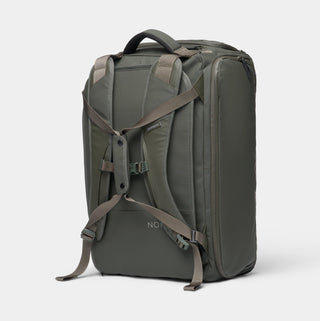 NOMATIC Travel Bag 40L in olive, main compartment access view
