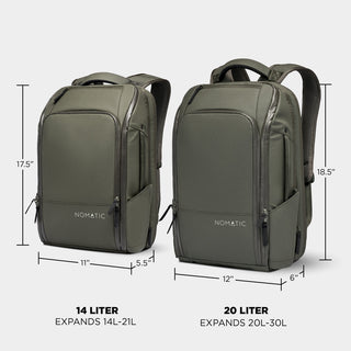 Nomatic Travel Pack 20L vs 14L size comparison chart - olive#color_olive