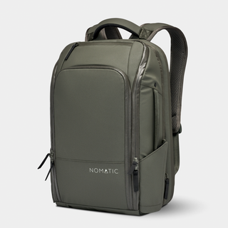 Nomatic Travel Pack 20L expandable carry-on backpack in olive - front angle#color_olive